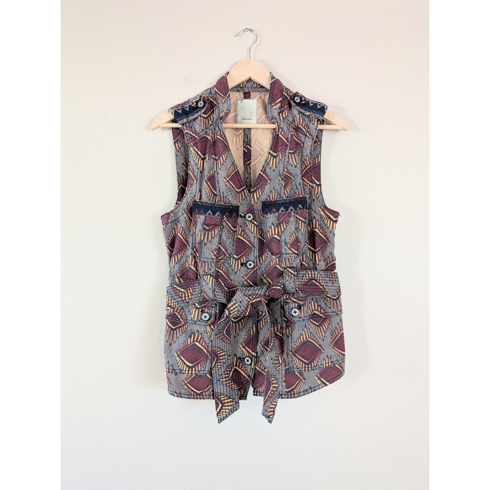 Anthropologie Elevenses Geo‎ Print Safari Vest Diamond Tribal Aztec Festival M